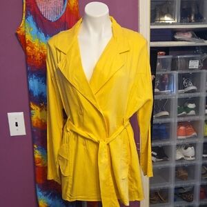 Elegant Yellow Belted Trench Coat